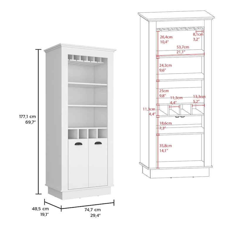 Lafayette Bar Cabinet with 4-Bottle Rack, Upper Glass Holder and Dual Door Design - image 7