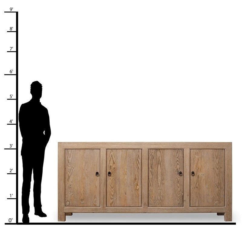 Capri Sideboard With 4 Doors, Weathered Pinewood 86.6x18.9x39.8H Cabinet - image 9