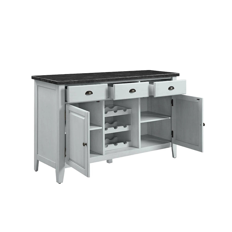 Wood Rectangular Marble Server in Antique White Cabinet - image 5