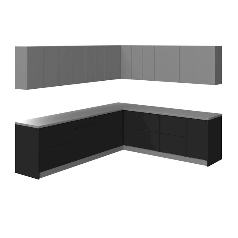 Engineered Wood Kitchen Modern Collection Black Color Base Size 10x8,5Ft Wide - 102x120 Cabinet