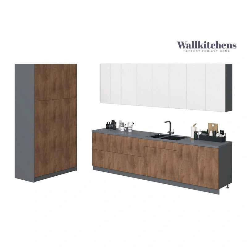 Engineered Wood Kitchen Oasis Collection Natural Teak & Black Color Base Size 10Ft Wide - 123x50 Cabinet