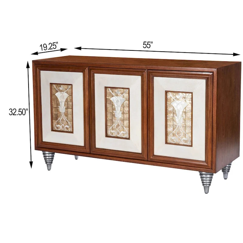 Engineered Wood Shelly Leather & Capiz Shell Inlay Sideboard Cabinet - image 13