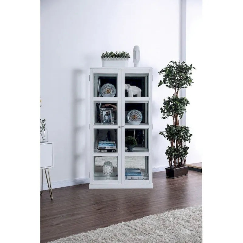 Transitional Wooden Curio Cabinet with Two Glass Doors and Four Shelves, White 35 in - image 1