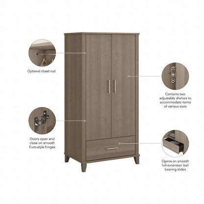 Somerset Tall Entryway Cabinet with Doors and Drawer by Bush Furniture