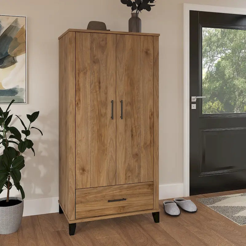 Somerset Tall Entryway Cabinet with Doors and Drawer by Bush Furniture