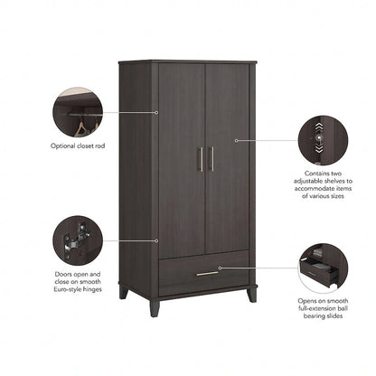 Somerset Tall Entryway Cabinet with Doors and Drawer by Bush Furniture