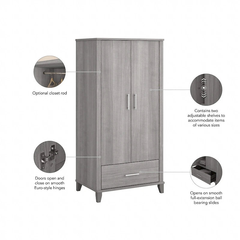 Somerset Tall Entryway Cabinet with Doors and Drawer by Bush Furniture