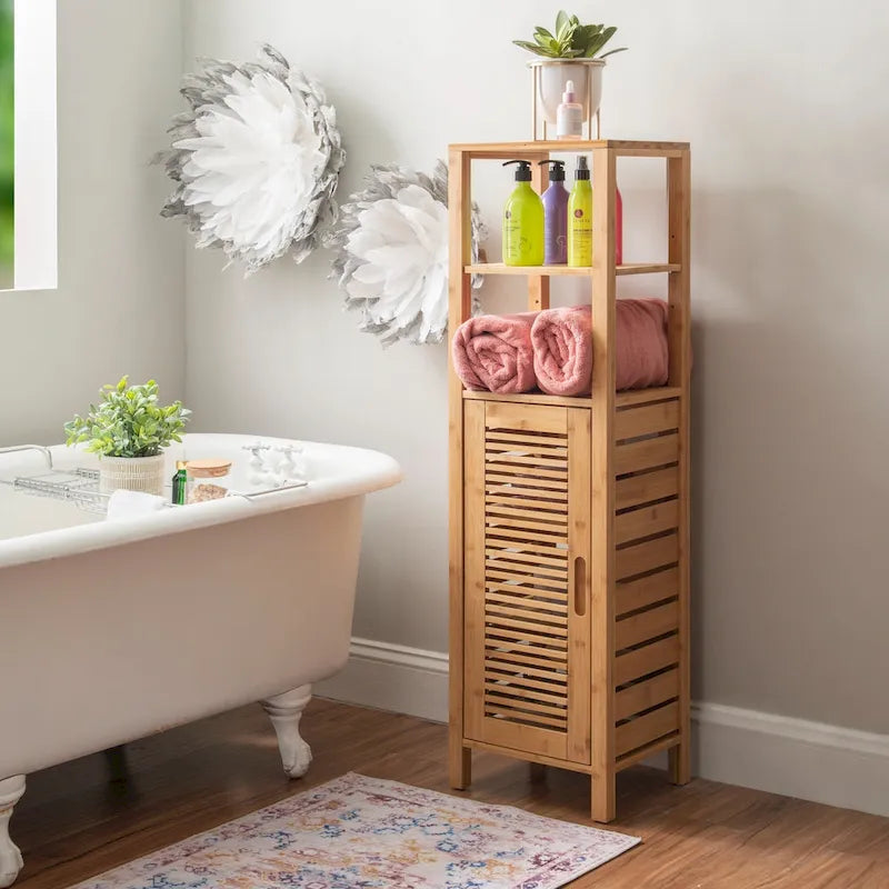 Single Door Bamboo Storage Cabinet - 46.5