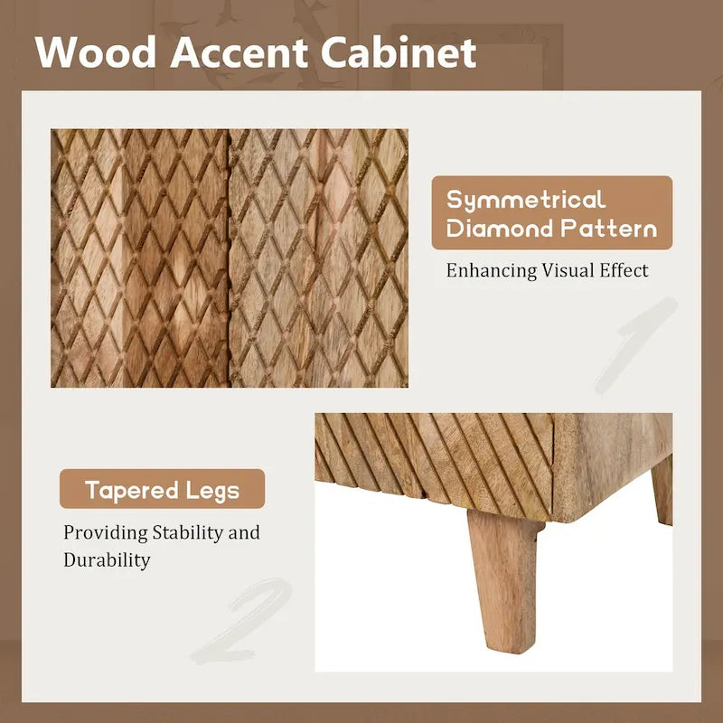 28W Accent Sideboard Cabinet with Storage with Fluted Design and Adjustable Shelf - N/A