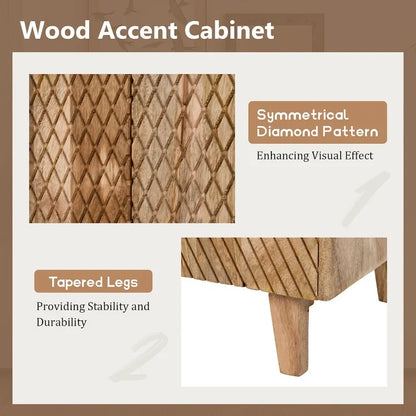 28W Accent Sideboard Cabinet with Storage with Fluted Design and Adjustable Shelf - N/A