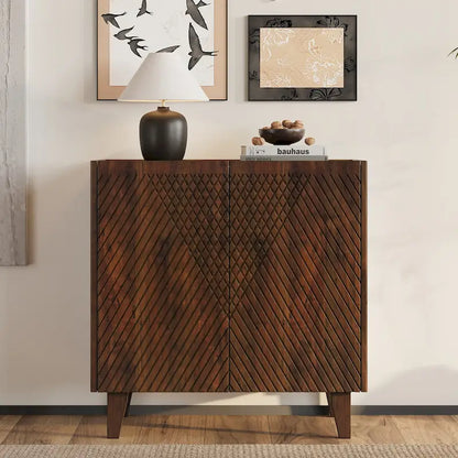 28W Accent Sideboard Cabinet with Storage with Fluted Design and Adjustable Shelf - N/A