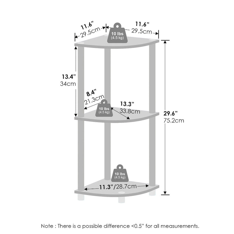 Furinno Turn-N-Tube 3-Tier Multipurpose Corner Shelf, Display Shelf
