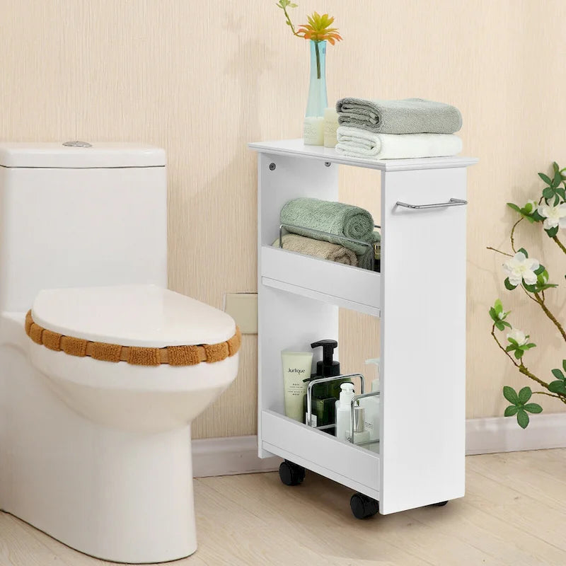 Gymax Slim Rolling Storage Cart 3-Tier Bathroom Cabinet Mobile - See Details