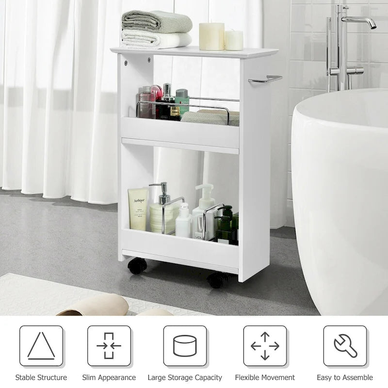 Gymax Slim Rolling Storage Cart 3-Tier Bathroom Cabinet Mobile - See Details