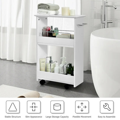 Gymax Slim Rolling Storage Cart 3-Tier Bathroom Cabinet Mobile - See Details