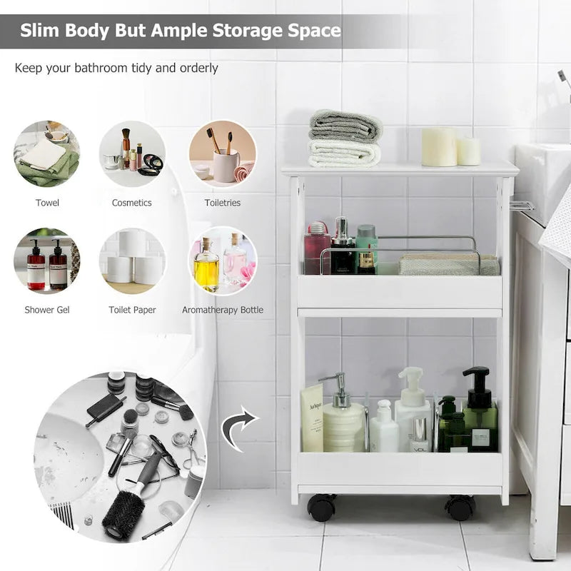 Gymax Slim Rolling Storage Cart 3-Tier Bathroom Cabinet Mobile - See Details