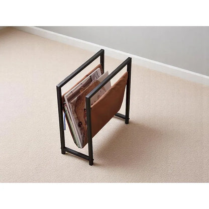 Mertens Freestanding Matte Metal Frame Leatharette Sling Magazine Holder