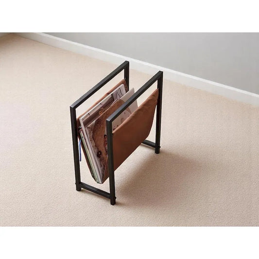 Mertens Freestanding Matte Metal Frame Leatharette Sling Magazine Holder