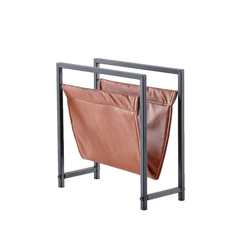 Mertens Freestanding Matte Metal Frame Leatharette Sling Magazine Holder