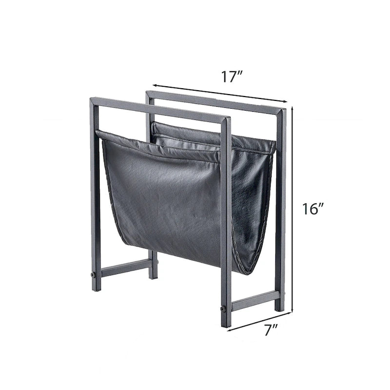 Mertens Freestanding Matte Metal Frame Leatharette Sling Magazine Holder