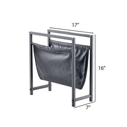 Mertens Freestanding Matte Metal Frame Leatharette Sling Magazine Holder