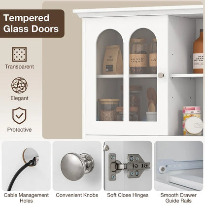 Gymax 73 Tall Kitchen Pantry Storage Cabinet w/ LED Lights and Power