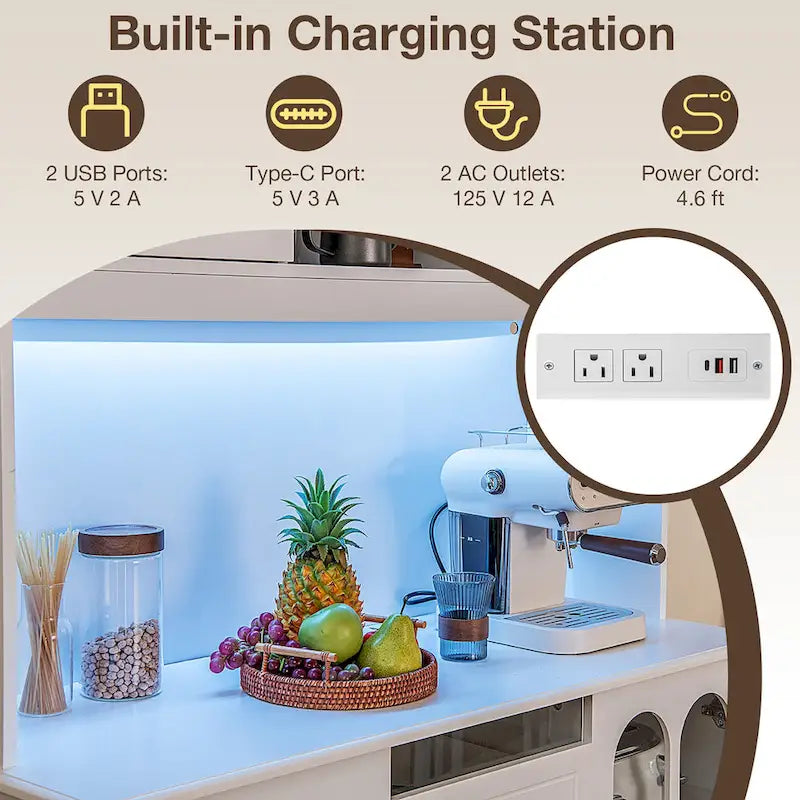 Gymax 73 Tall Kitchen Pantry Storage Cabinet w/ LED Lights and Power