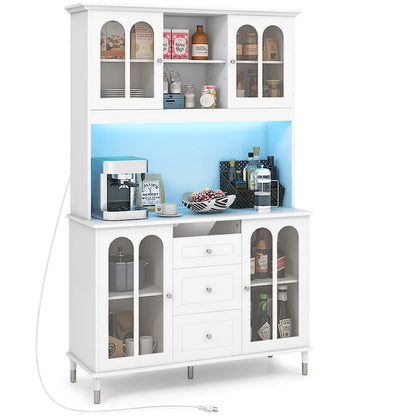 Gymax 73 Tall Kitchen Pantry Storage Cabinet w/ LED Lights and Power