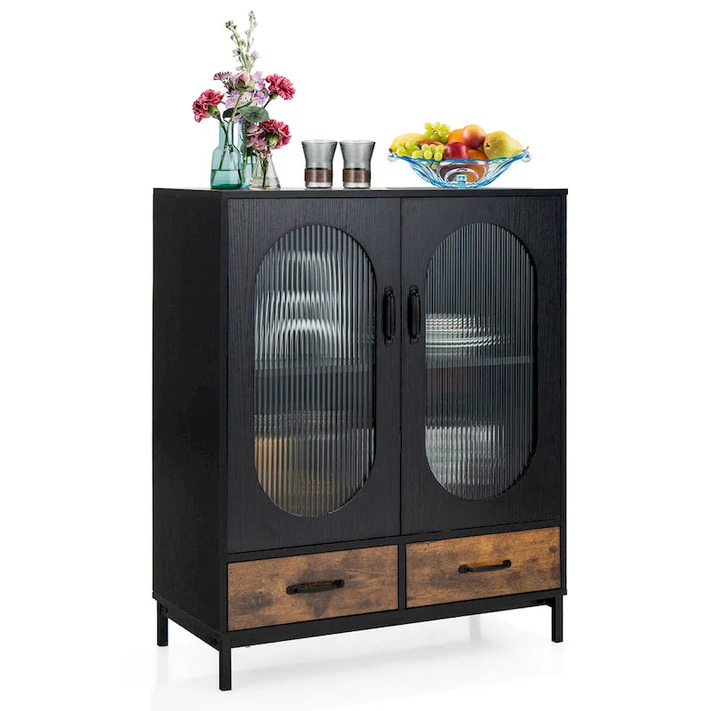Costway Kitchen Storage Cabinet Freestanding Buffet Sideboard w/ 2 - Black, Rustic Brown - See Details