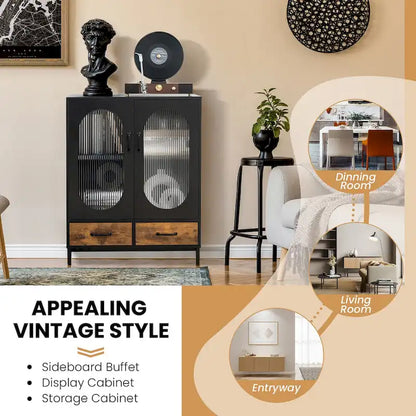 Costway Kitchen Storage Cabinet Freestanding Buffet Sideboard w/ 2 - Black, Rustic Brown - See Details