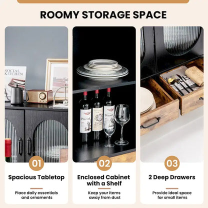 Costway Kitchen Storage Cabinet Freestanding Buffet Sideboard w/ 2 - Black, Rustic Brown - See Details