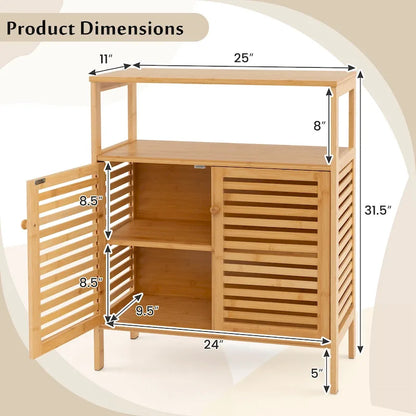 Costway Bamboo Storage Cabinet with Double Louvered Doors Open Shelf & - See Details