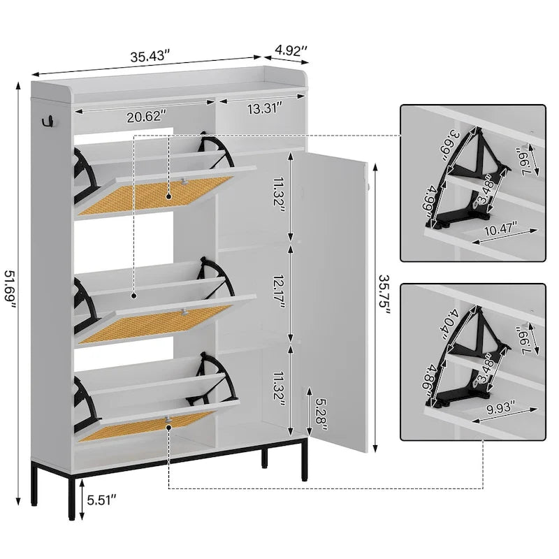 Rattan Shoe Cabinet with 3 Flip Drawers and 4-Tier