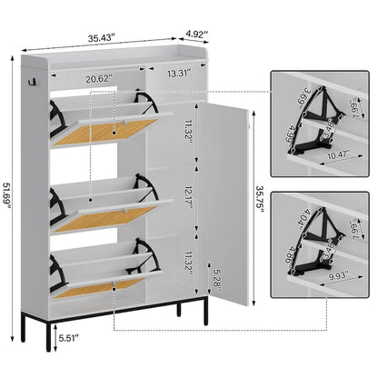 Rattan Shoe Cabinet with 3 Flip Drawers and 4-Tier