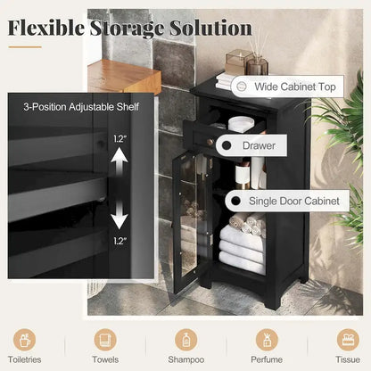 Costway Bathroom Floor Cabinet with Single Glass Door Drawer & - See Details