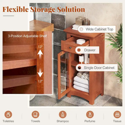 Costway Bathroom Floor Cabinet with Single Glass Door Drawer & - See Details
