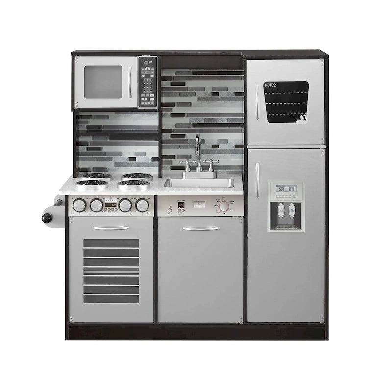 Eco-Friendly Wooden Kids Play Kitchen with Fun Features & Storage - N/A