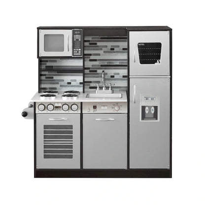 Eco-Friendly Wooden Kids Play Kitchen with Fun Features & Storage - N/A