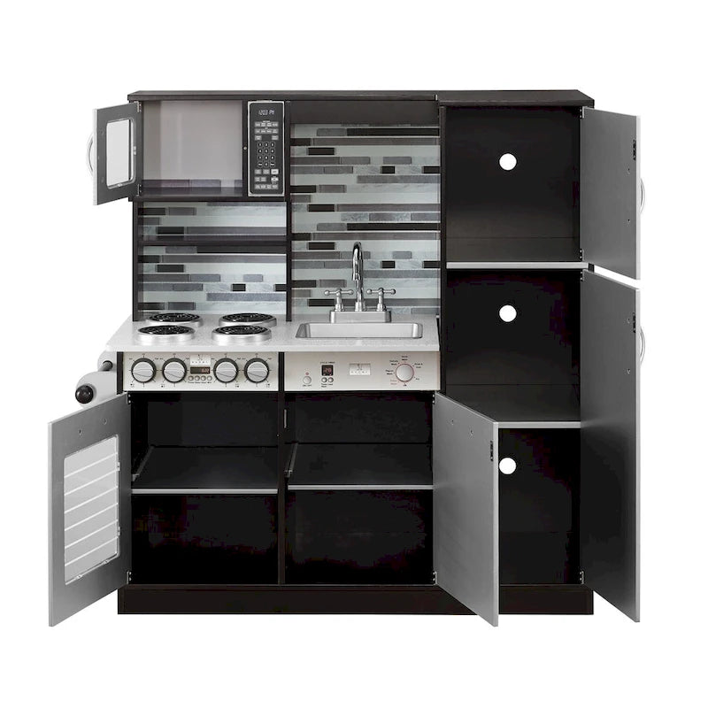 Eco-Friendly Wooden Kids Play Kitchen with Fun Features & Storage - N/A