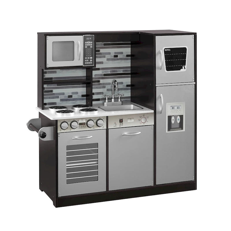 Eco-Friendly Wooden Kids Play Kitchen with Fun Features & Storage - N/A