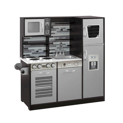 Eco-Friendly Wooden Kids Play Kitchen with Fun Features & Storage - N/A