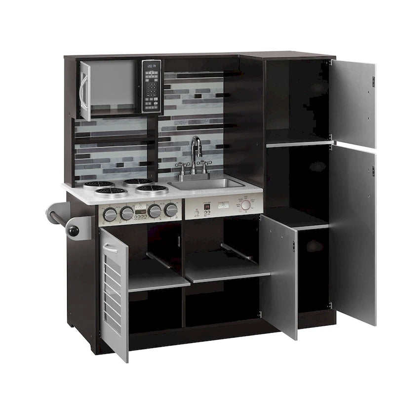 Eco-Friendly Wooden Kids Play Kitchen with Fun Features & Storage - N/A