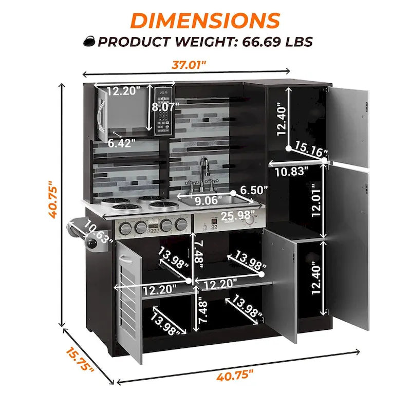 Eco-Friendly Wooden Kids Play Kitchen with Fun Features & Storage - N/A