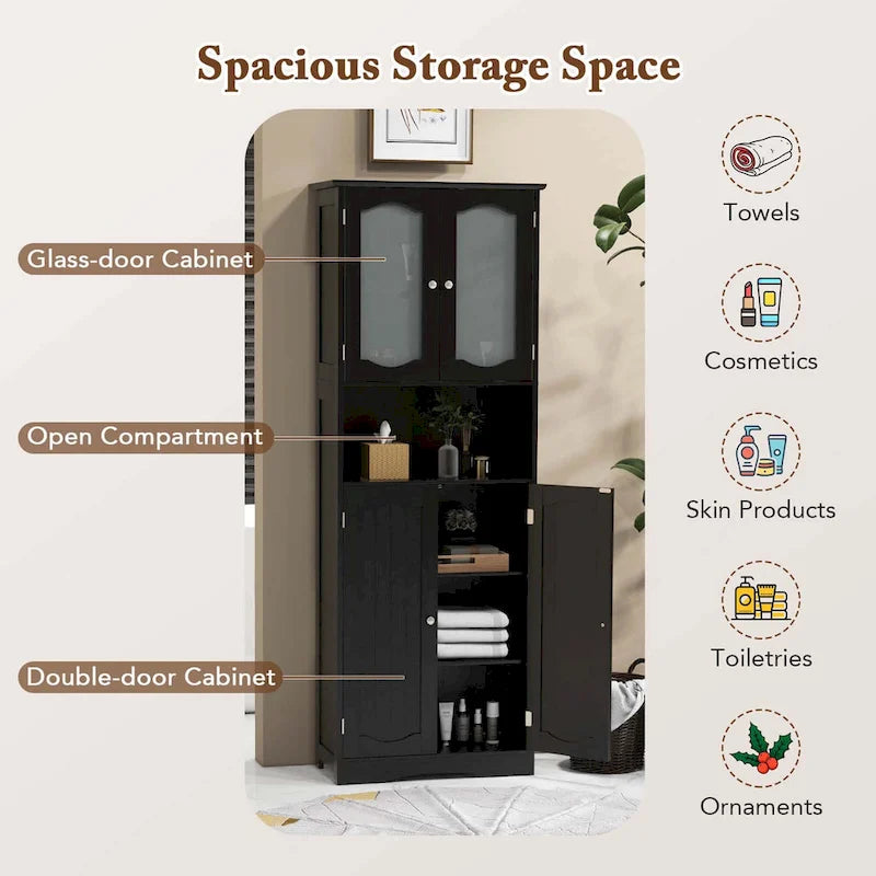 Costway 64.5 Tall Bathroom Cabinet with Tempered Glass Doors - See Details