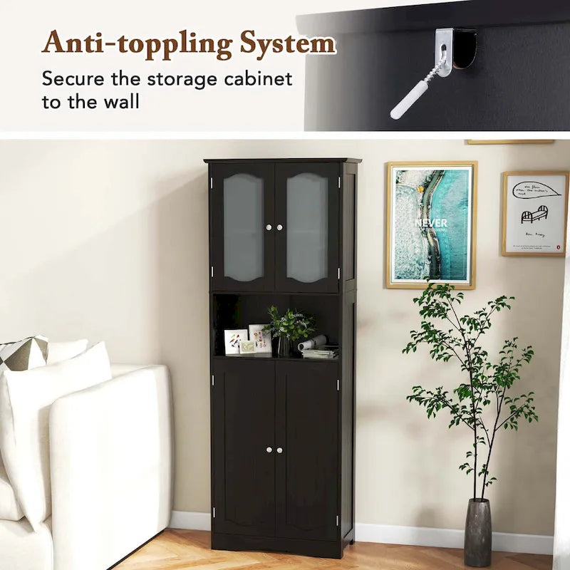 Costway 64.5 Tall Bathroom Cabinet with Tempered Glass Doors - See Details