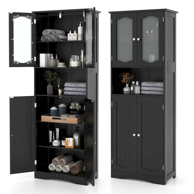 Costway 64.5 Tall Bathroom Cabinet with Tempered Glass Doors - See Details
