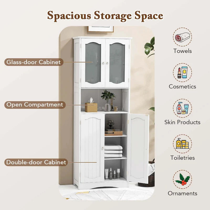 Costway 64.5 Tall Bathroom Cabinet with Tempered Glass Doors - See Details