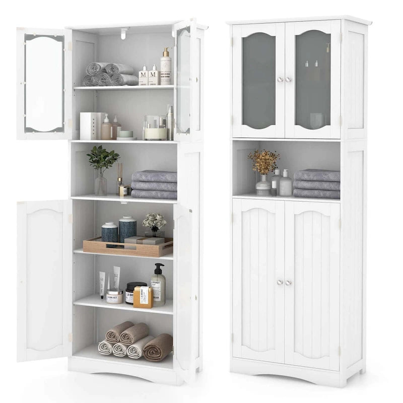 Costway 64.5 Tall Bathroom Cabinet with Tempered Glass Doors - See Details