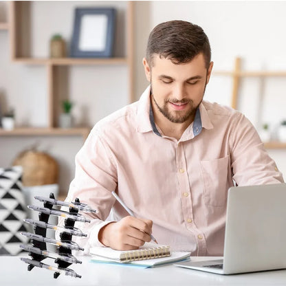 2pcs Pen Holders, 6-Slot Vertical and Horizontal Pen Display Stand, Clear/Black - Black,Clear - 17.5cm x 7cm