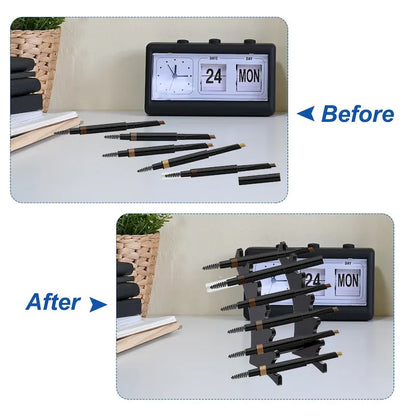 2pcs Pen Holders, 6-Slot Vertical and Horizontal Pen Display Stand, Clear/Black - Black,Clear - 17.5cm x 7cm